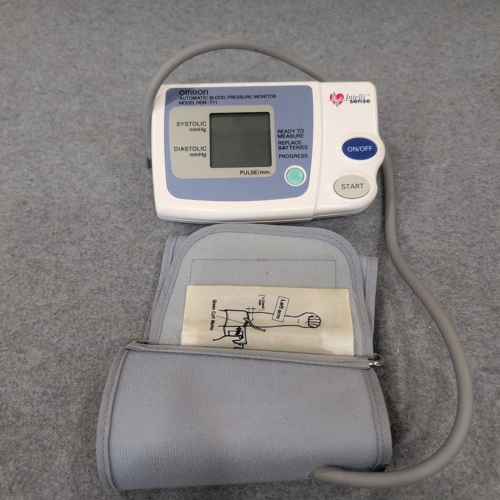 Omron HEM-711 Automatic Blood Pressure Monitor IntelliSense Digital White Gray